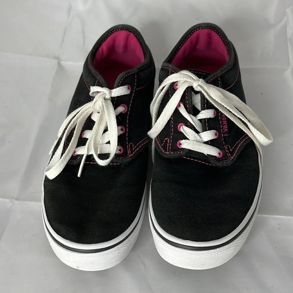 VANS Missy Girls Canvas Sneakers Black Pink Lace  Up Low Top Padded Tongue 4 - Picture 4 of 11